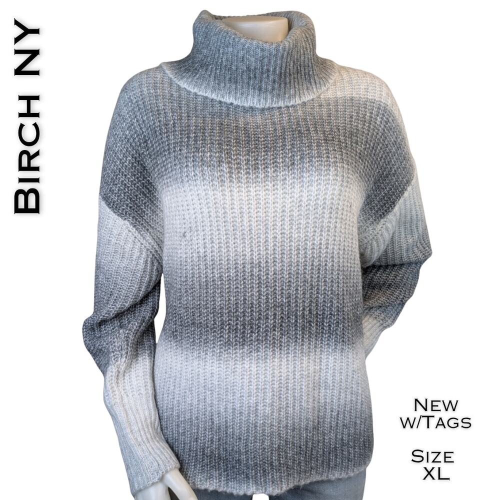 Birch NY Turtleneck Sweater XL Gray White Ombre Gradient Cozy Classic Basics NEW